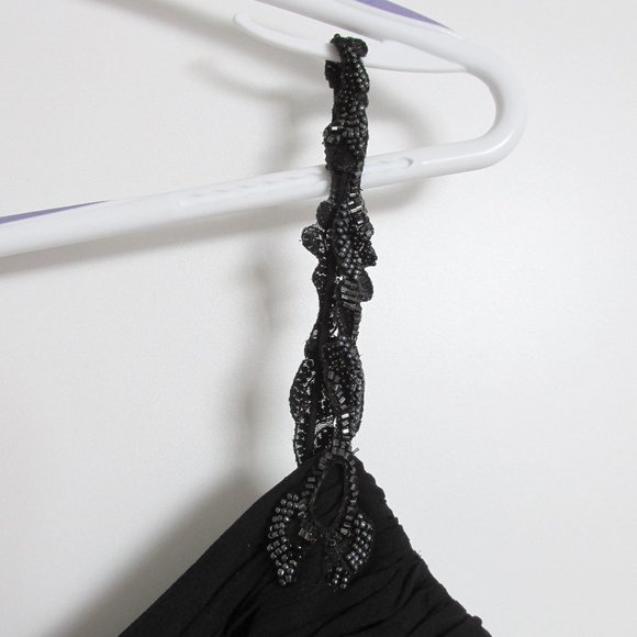 Anne Klein Black Silk Chiffon Beaded Strap Dress NYE Size 6 - Picture 5 of 12
